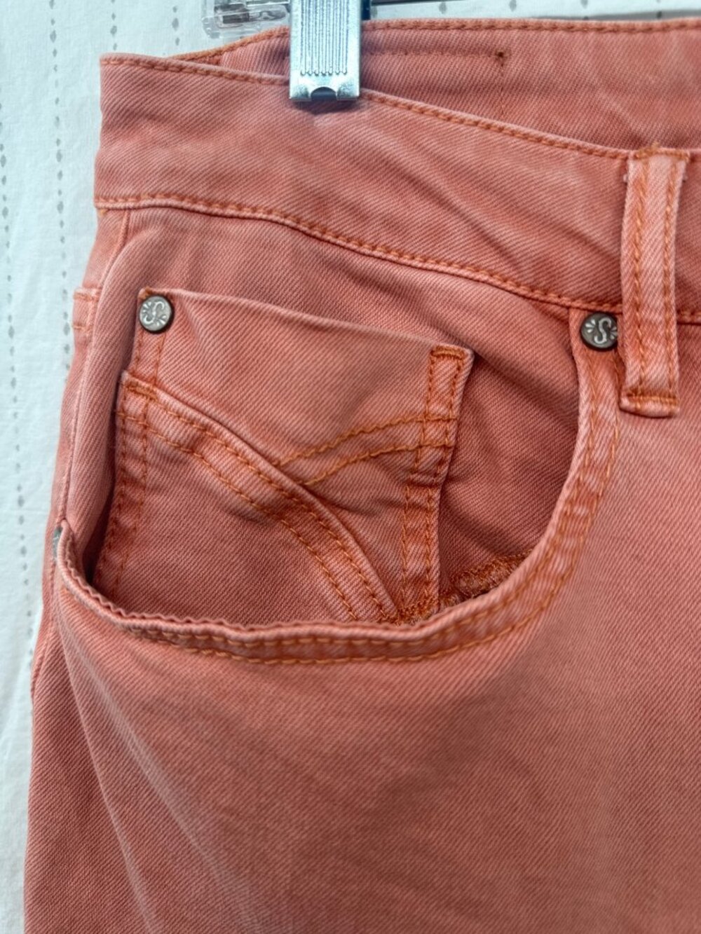 Shyanne Womens Jeans Sz 32 Peach Flare Leg Tulip-Pocket Boho Hippie Festival - Picture 3 of 14